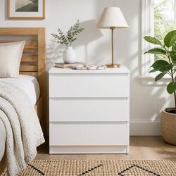 Modern Minimalist Bedside Table with Triple Drawer Storage