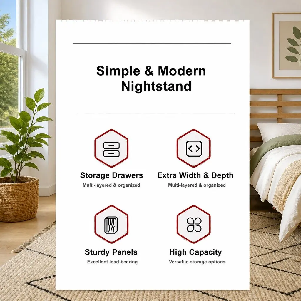 Stylish Warm White Nightstand with 3 Functional Drawers and Sleek Design