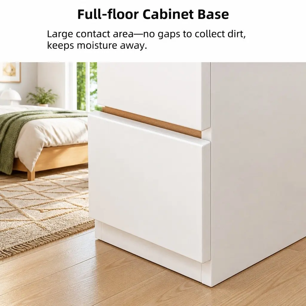 Stylish Warm White Nightstand with 3 Functional Drawers and Sleek Design