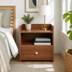 Vintage Walnut Bedside Table with Open Shelf