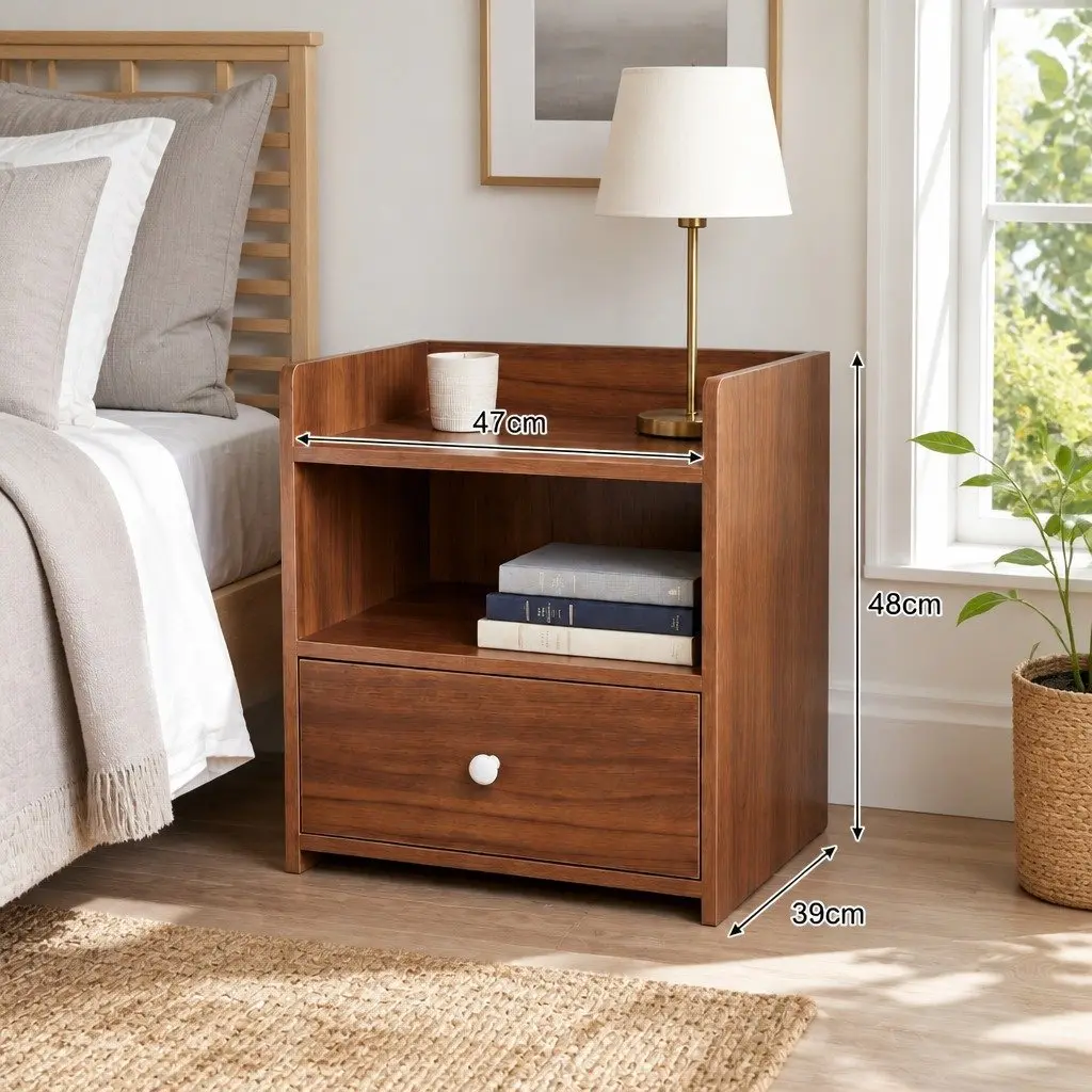 Vintage Walnut Bedside Table with Open Shelf