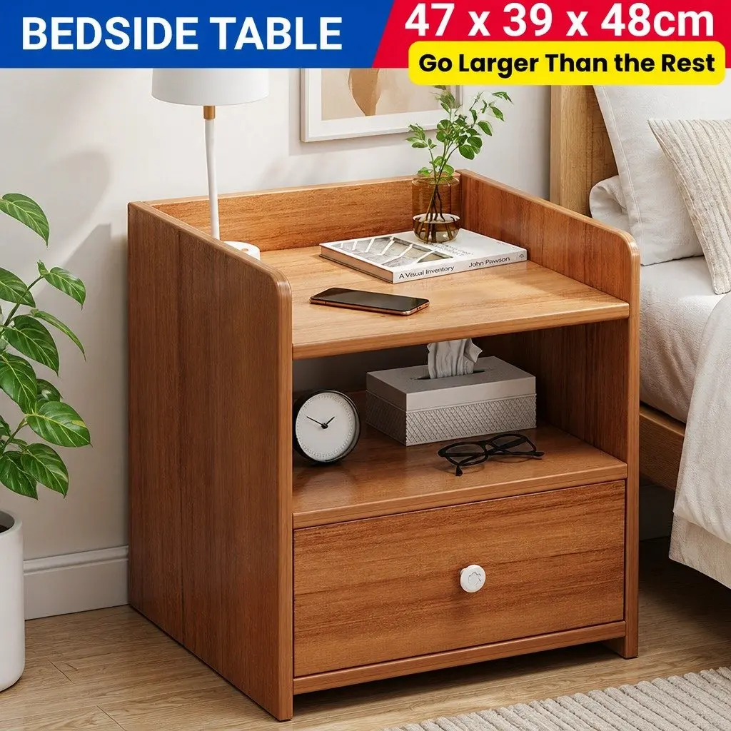 Vintage Walnut Bedside Table with Open Shelf