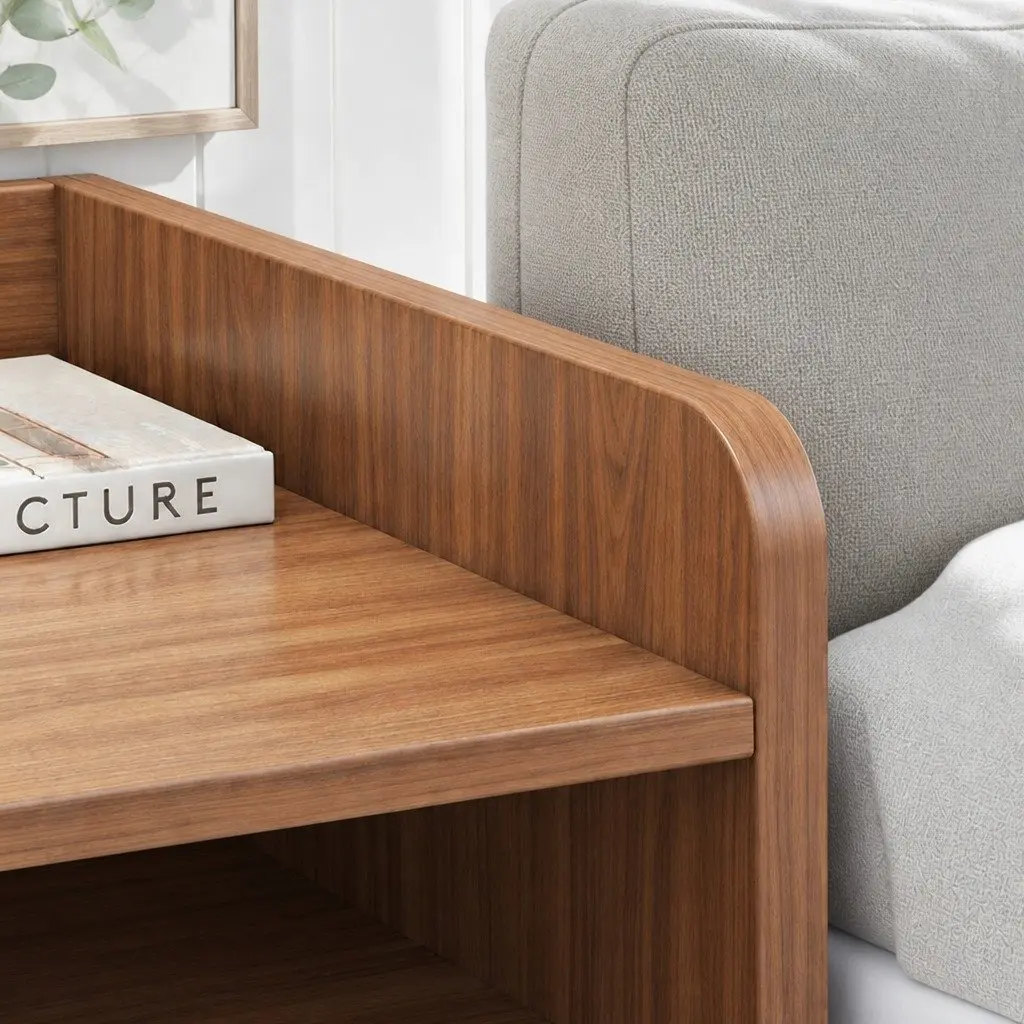 Vintage Walnut Bedside Table with Open Shelf