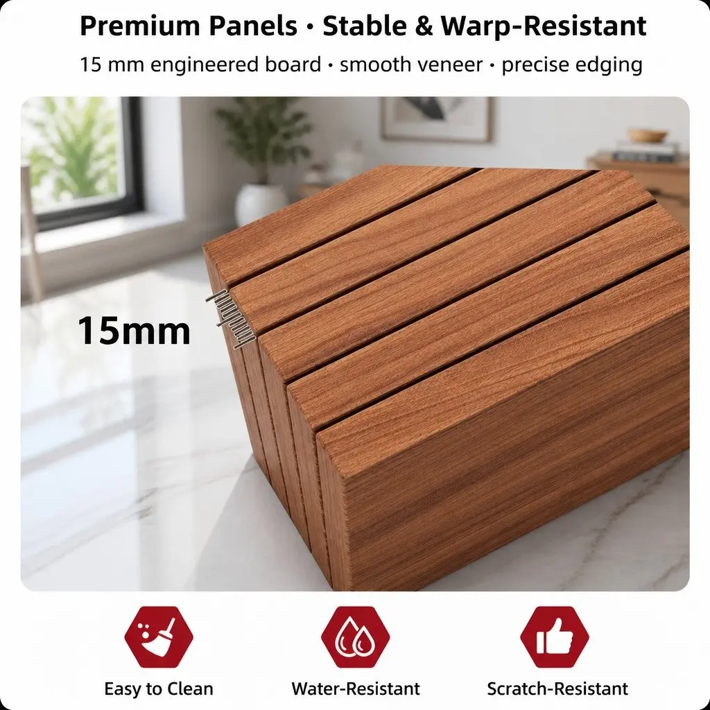Walnut Wood Grain Bedside Table Nightstand with 2 Drawers and Tray Top