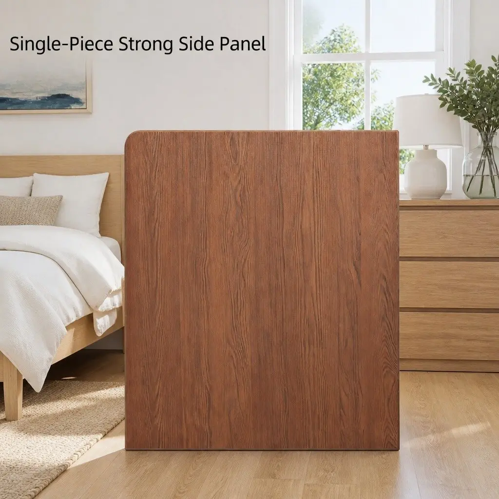Walnut Wood Grain Bedside Table Nightstand with 2 Drawers and Tray Top