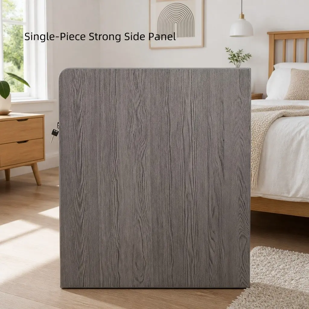 Light Gray Wood Grain Bedside Table with Tray