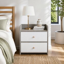 Two-Tone Light Gray White Bedside Table with Drawers