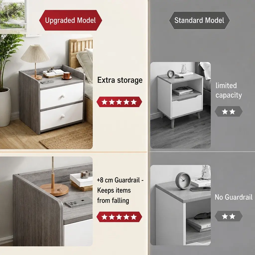 Two-Tone Light Gray White Bedside Table with Drawers
