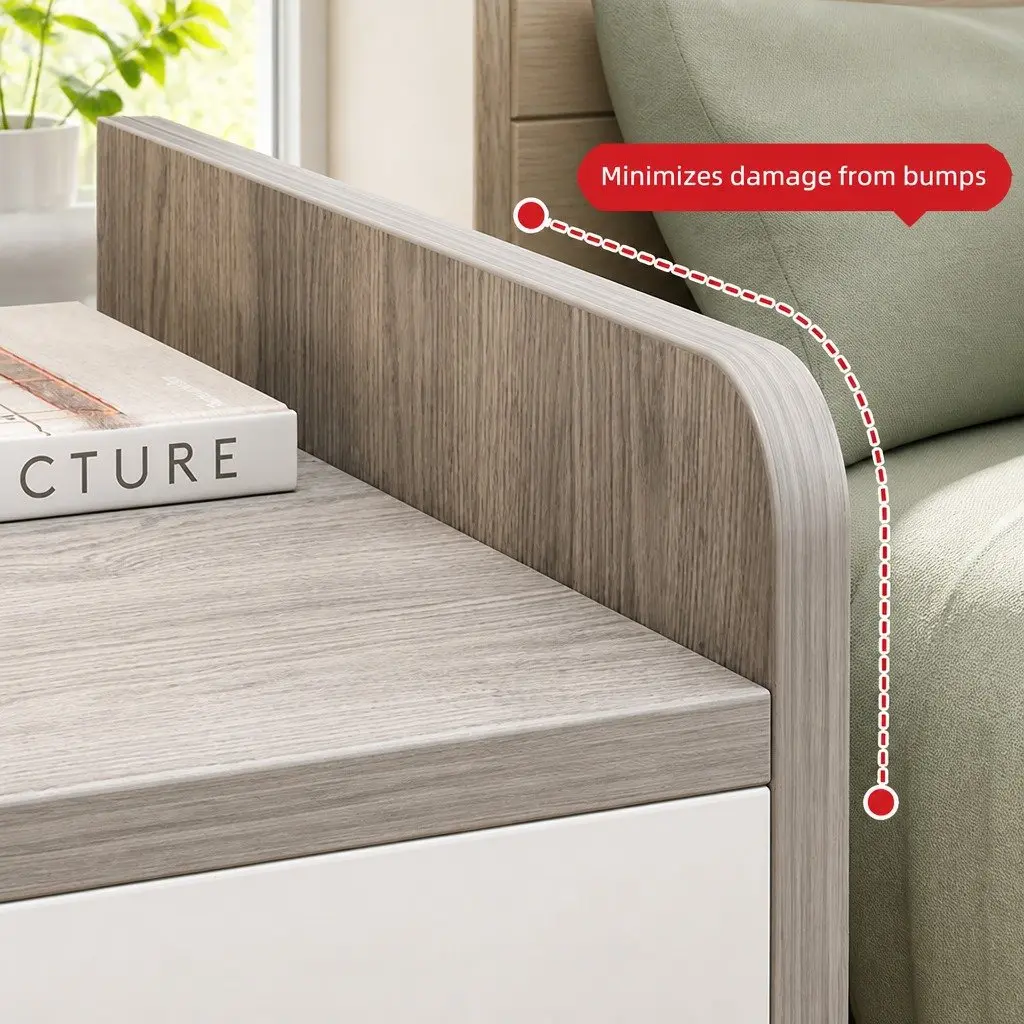 Two-Tone Light Gray White Bedside Table with Drawers