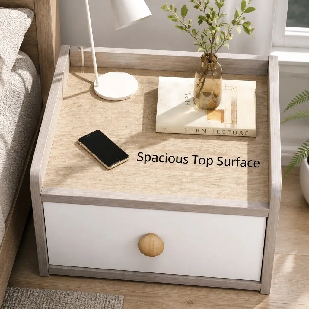 Two-Tone Light Gray White Bedside Table with Drawers