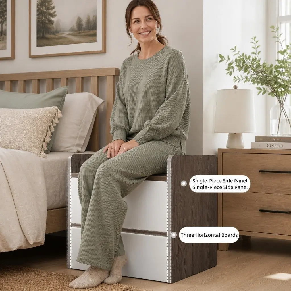 Two-Tone Light Gray White Bedside Table with Drawers
