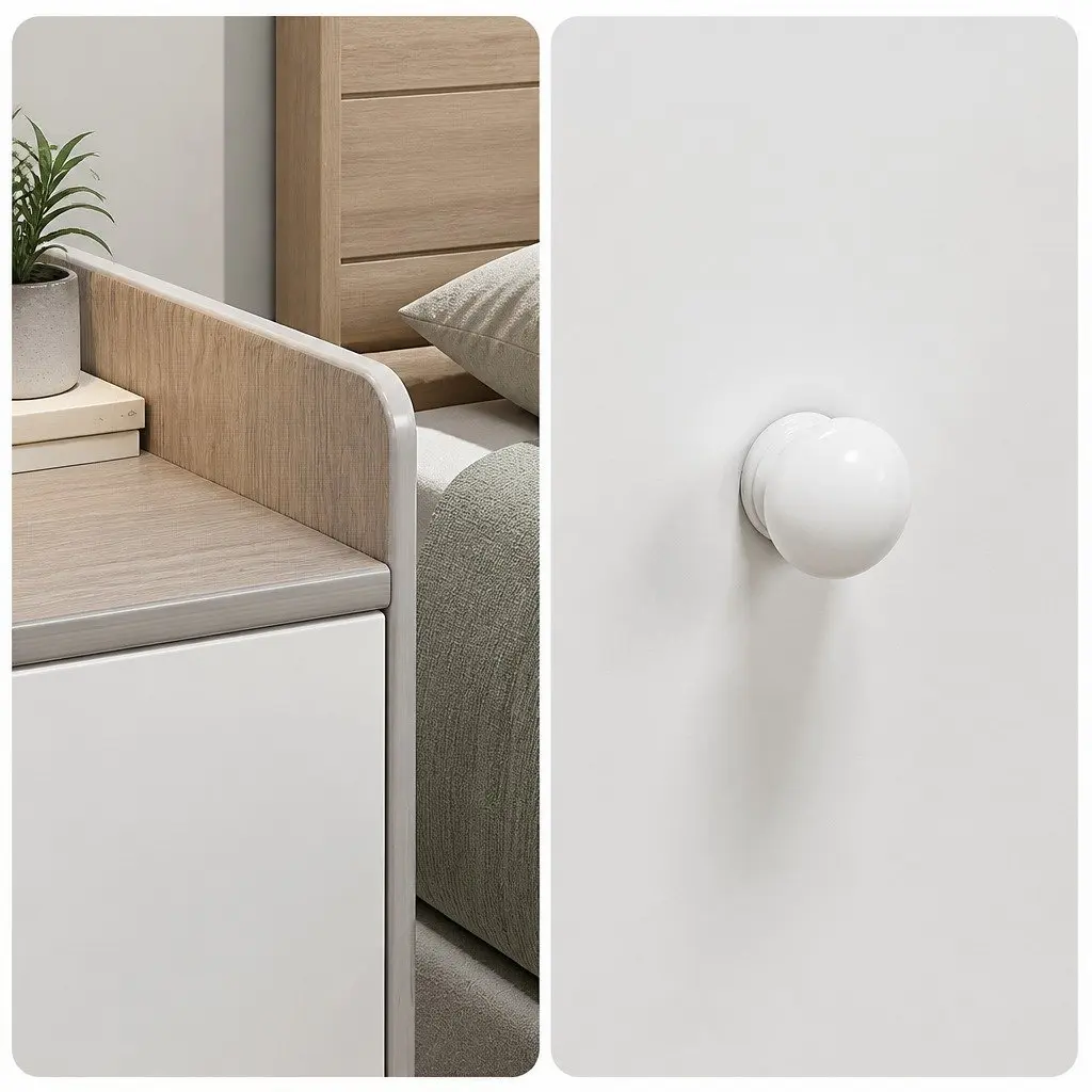 Two-Tone Light Gray White Bedside Table with Drawers