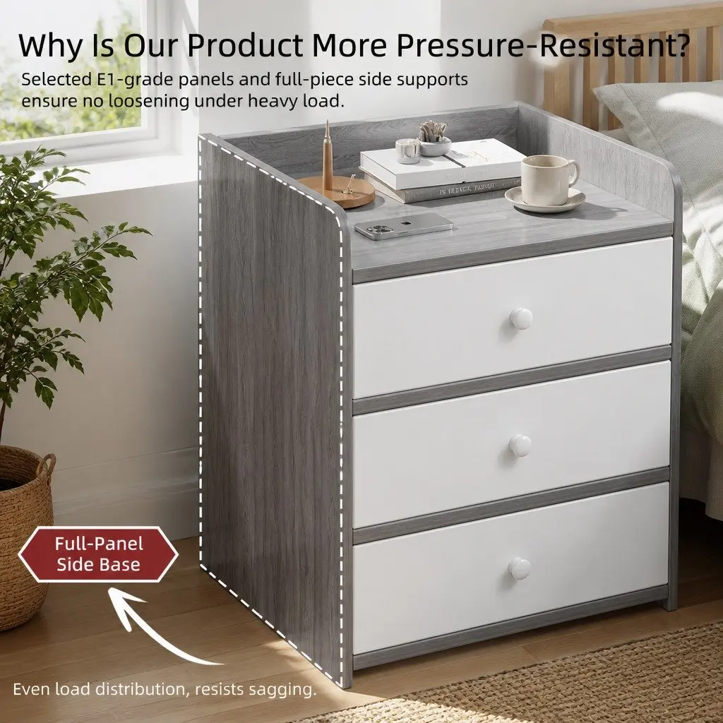 Two-Tone Light Gray White Bedside Table with Drawers