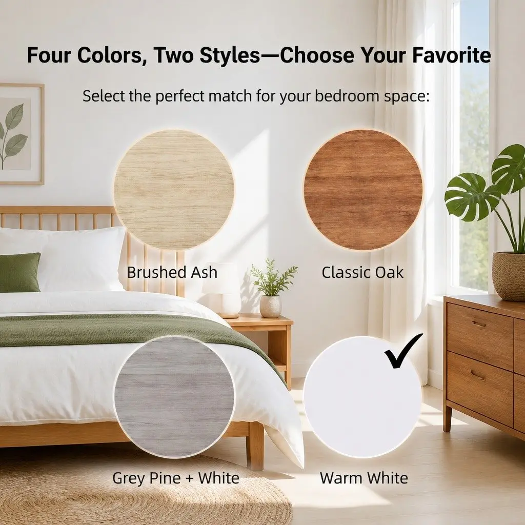 Bedside Table Nightstand 3 Drawer Storage Wood Grain Light Gray Bedroom