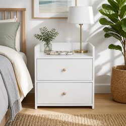 Warm White Minimalist Bedside Table with Drawers