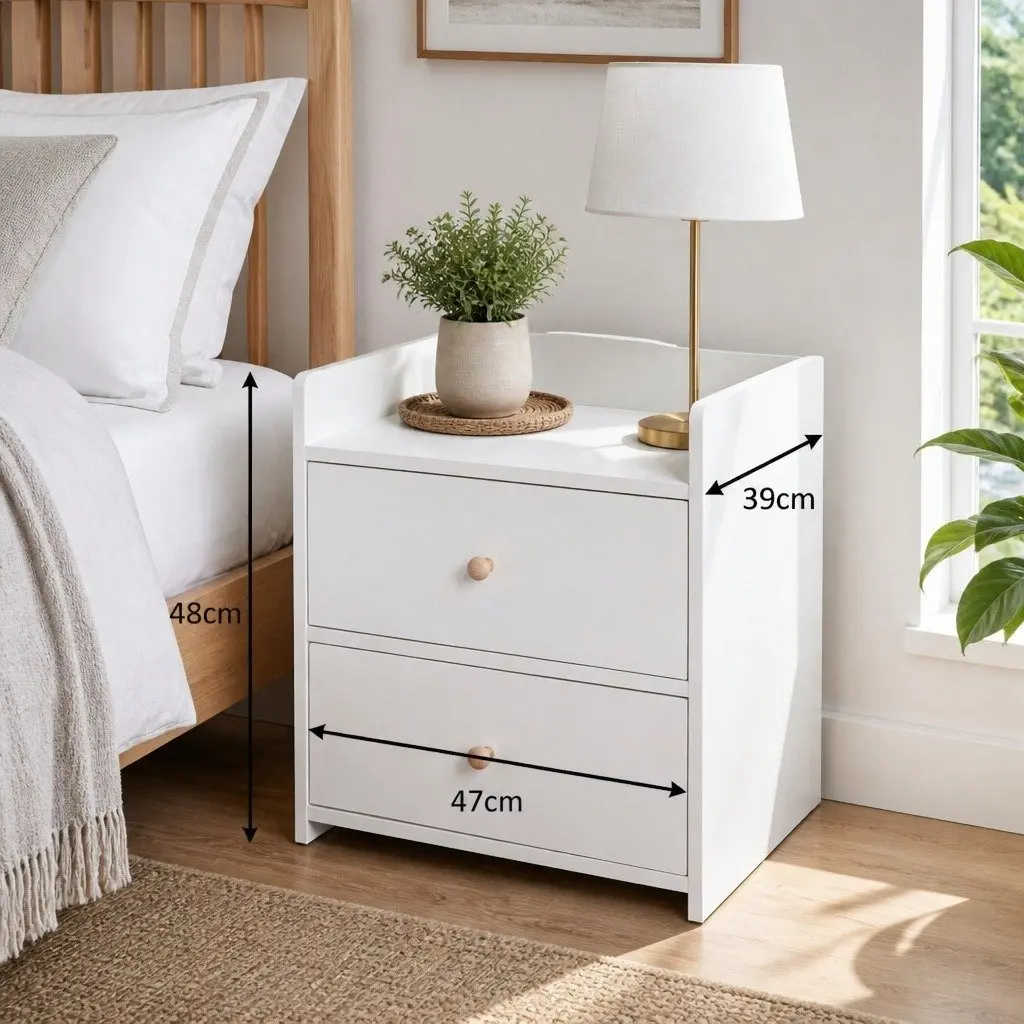 Warm White Minimalist Bedside Table with Drawers