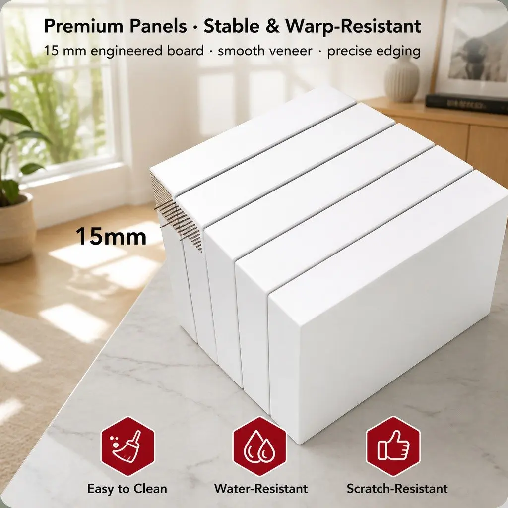 Warm White Minimalist Bedside Table with Drawers