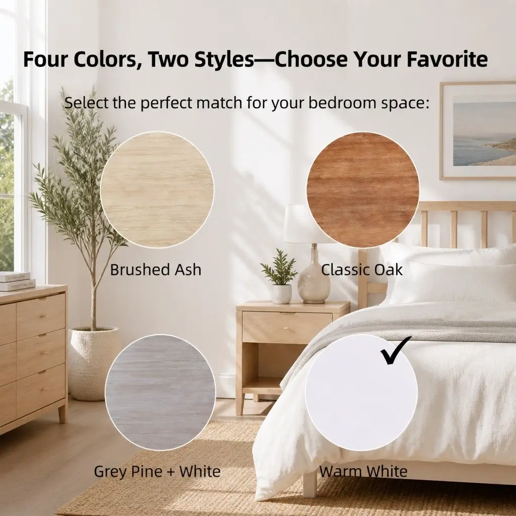 Warm White Minimalist Bedside Table with Drawers