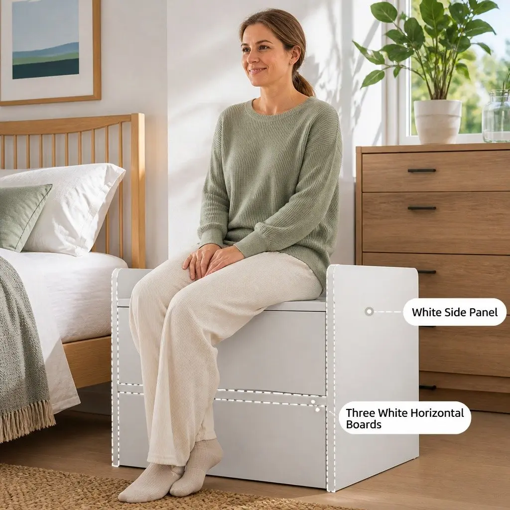 Warm White Minimalist Bedside Table with Drawers