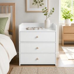 Warm White Nightstand with Triple Drawers