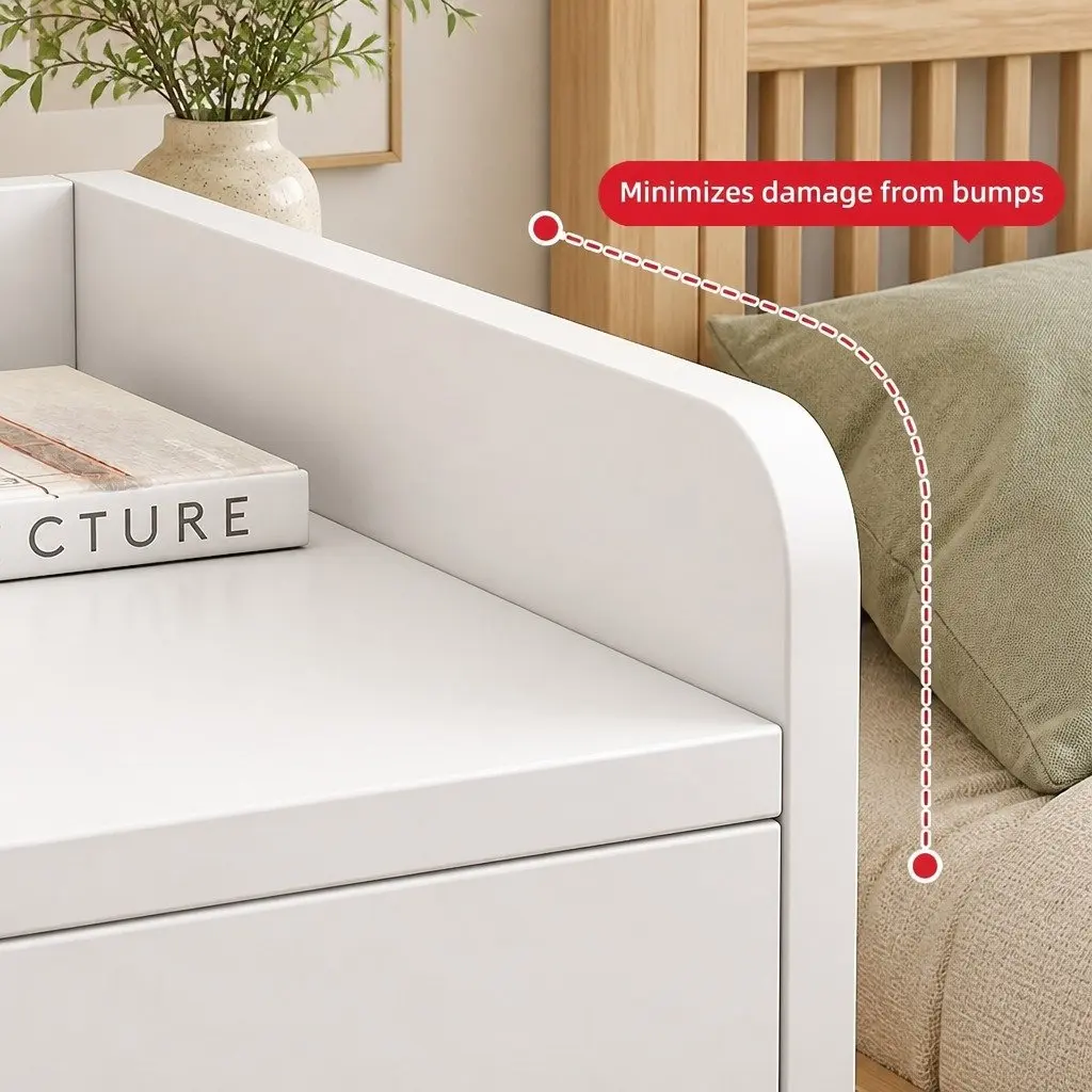 Warm White Nightstand with Triple Drawers