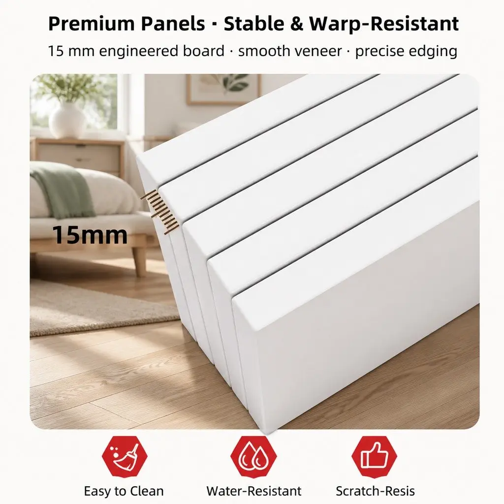 Warm White Nightstand with Triple Drawers