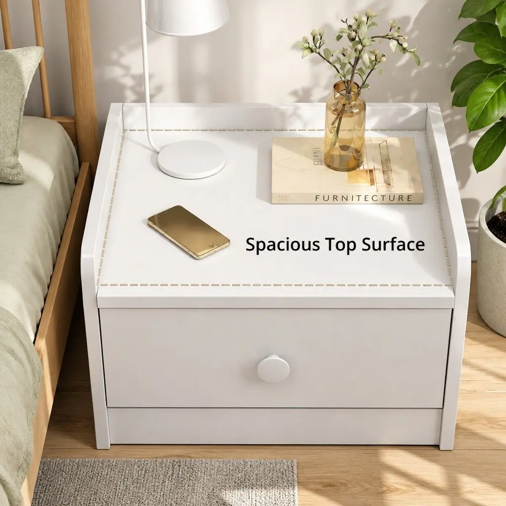 Warm White Nightstand with Triple Drawers