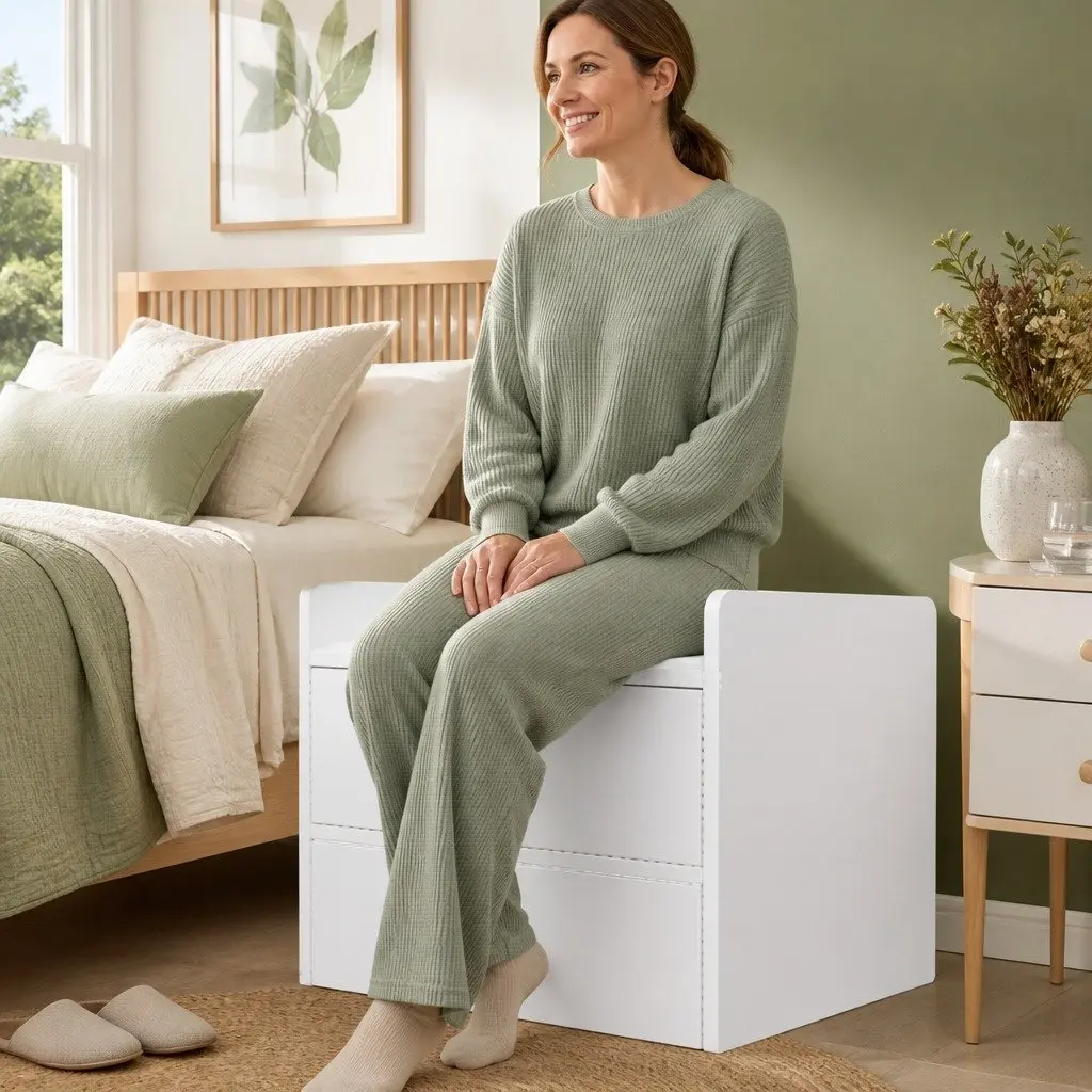 Warm White Nightstand with Triple Drawers