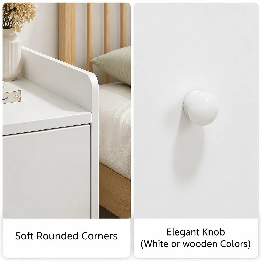 Warm White Nightstand with Triple Drawers