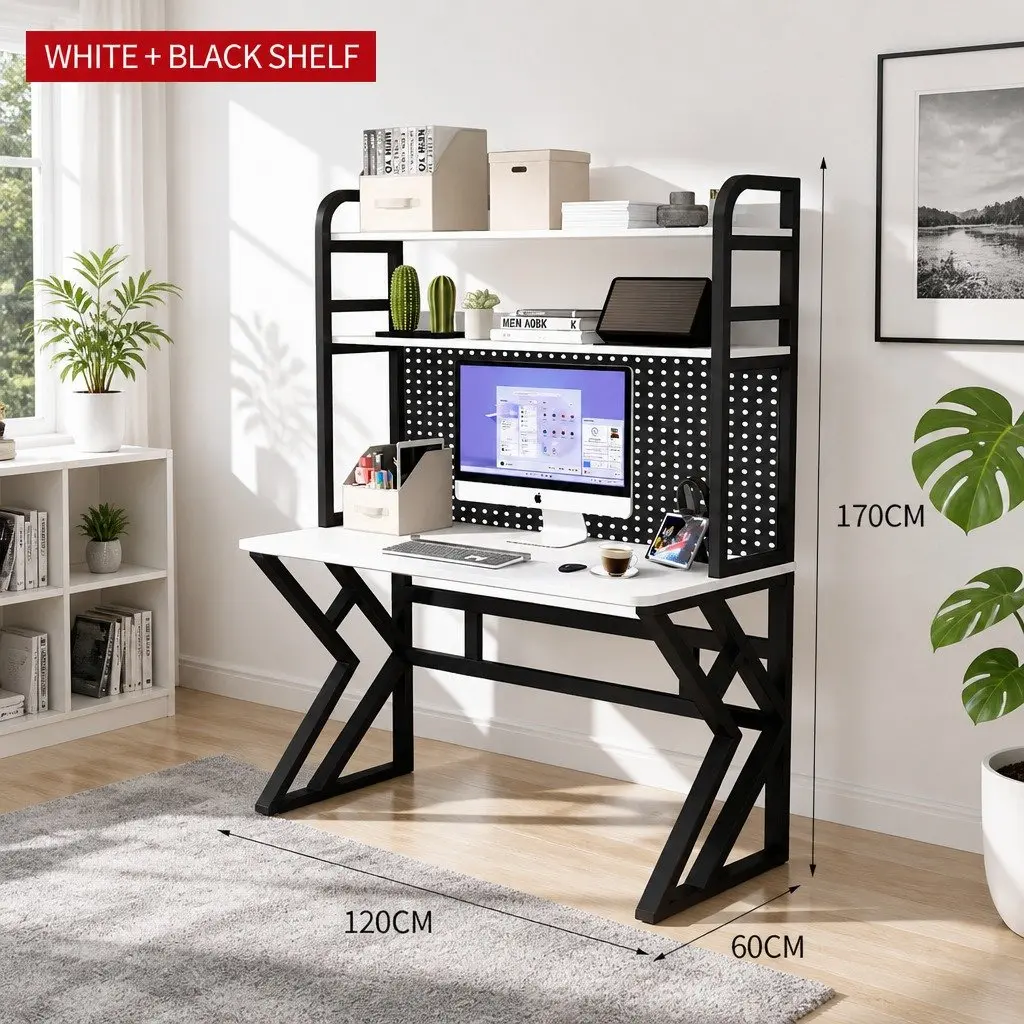 Computer Study Desk Nordic Style 120x60cm Density Board with Carbon Steel Legs Black and White