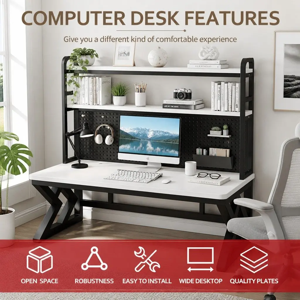 Computer Study Desk Nordic Style 120x60cm Density Board with Carbon Steel Legs Black and White