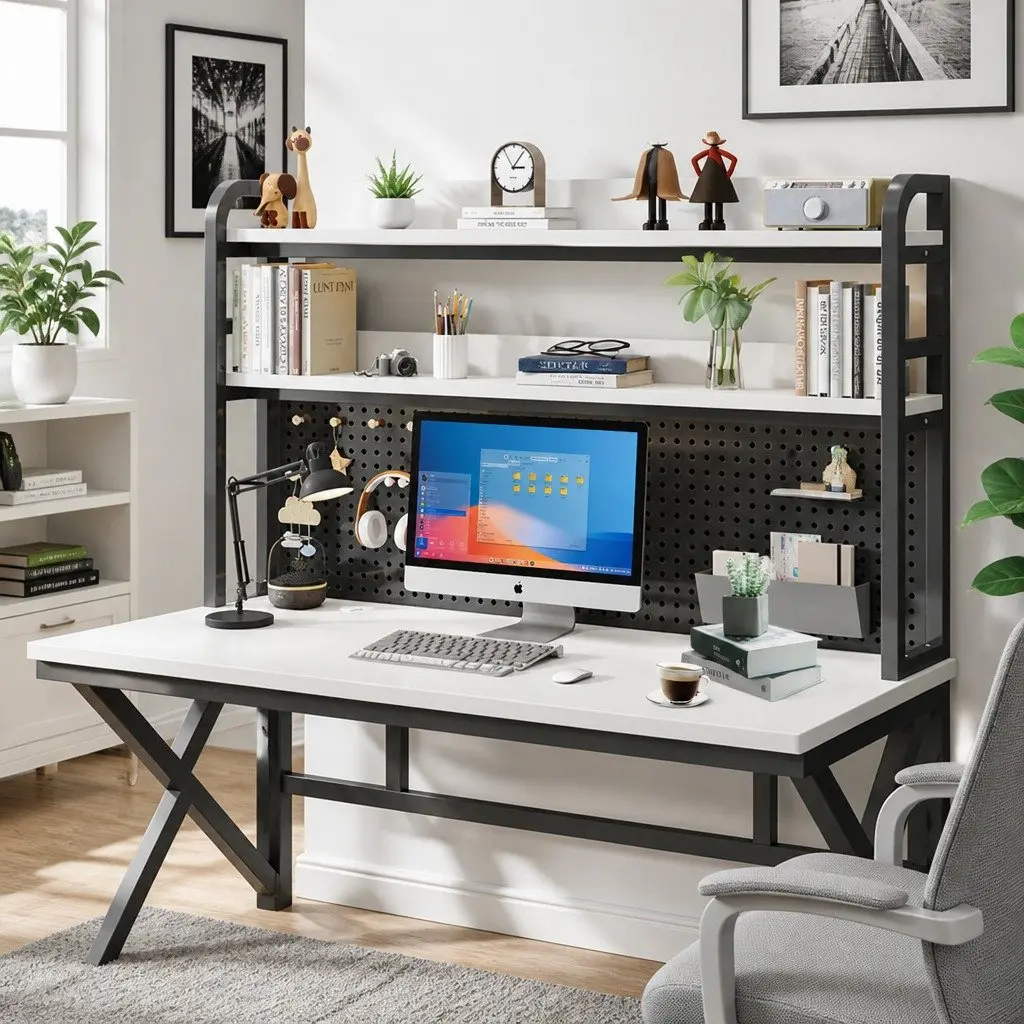 Computer Study Desk Nordic Style 120x60cm Density Board with Carbon Steel Legs Black and White