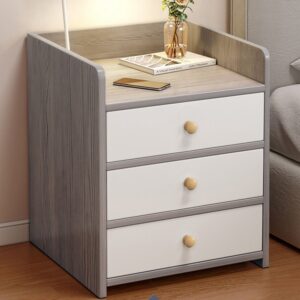 HYGGO 2x bedside table set 3 drawer light gray white nightstand bedroom furniture Bedside table Nightstand