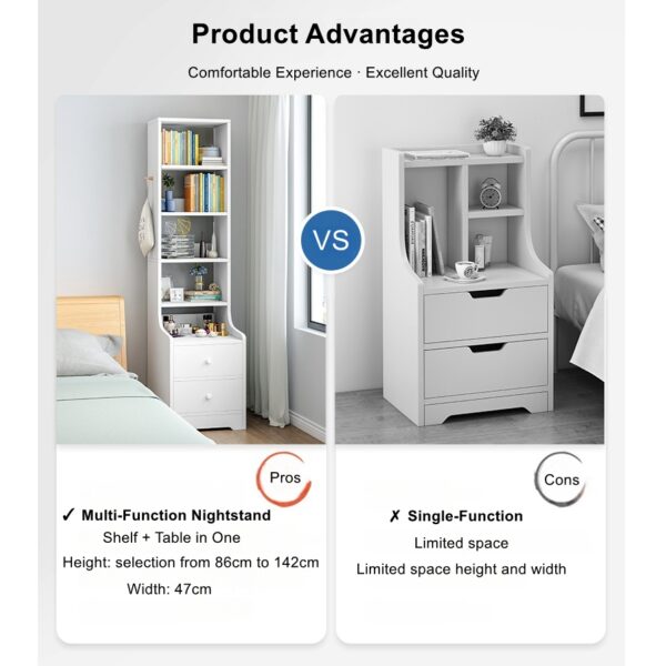 HYGGO 2x bedside table set shelves drawers nightstand white modern bedroom furniture Bedside table Nightstand
