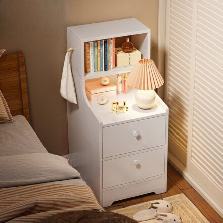 HYGGO 2x bedside table set shelves drawers nightstand white modern bedroom furniture Bedside table Nightstand