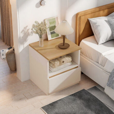 HYGGO 2x bedside table set white oak wood drawer nightstand minimalist design Bedside table Nightstand