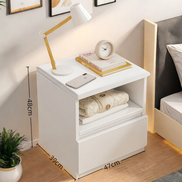 HYGGO 2x Bedside Table Set Drawer Shelf Nightstand White Minimalist Design Bedroom Furniture Bedside table Nightstand