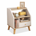 HYGGO 2x bedside table set wooden drawer nightstand natural white wood grain furniture Bedside table Nightstand