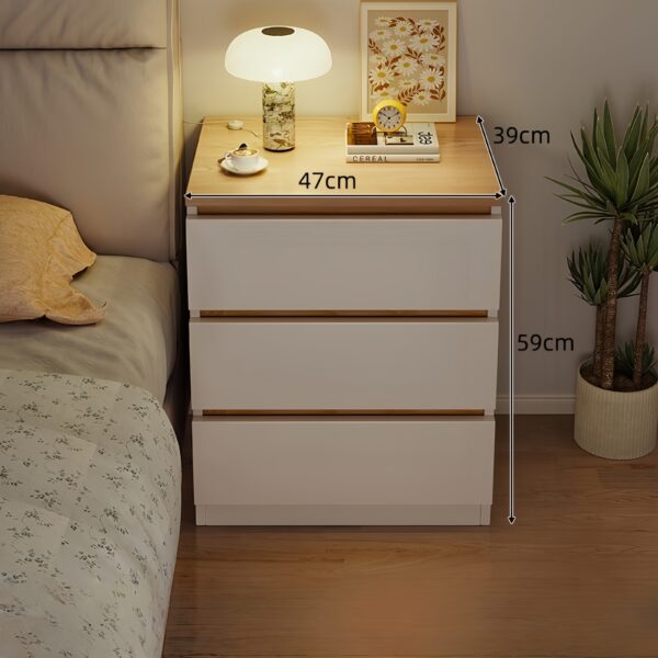 HYGGO 2x bedside table set nightstand oak wood grain white modern design 3 drawers Bedside table Nightstand