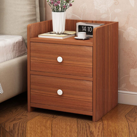 HYGGO 2x Bedside Table Walnut Wood Grain Tray Drawers Nightstand Vintage Furniture Bedside table Nightstand