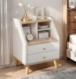 HYGGO 2x bedside table set wood grain drawers curved design bedroom furniture nightstand Bedside table Nightstand
