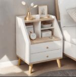 HYGGO 2x bedside table set wood grain drawers curved design bedroom furniture nightstand Bedside table Nightstand