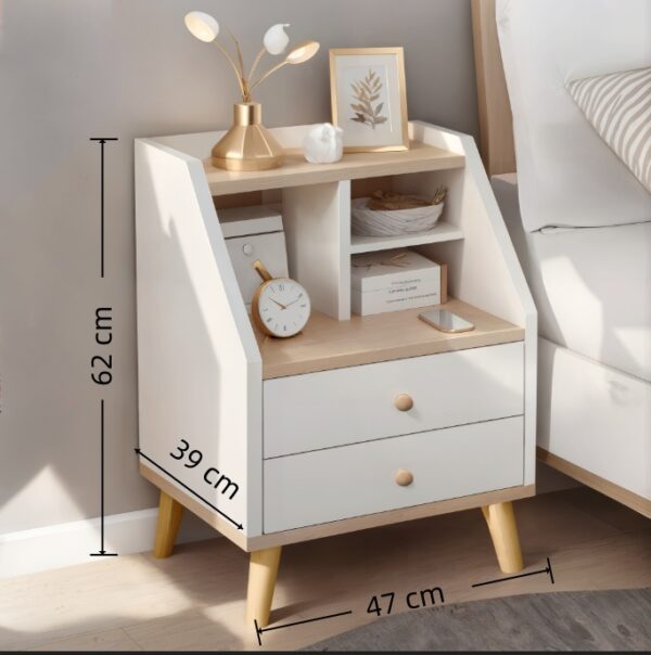 HYGGO 2x bedside table set wood grain drawers curved design bedroom furniture nightstand Bedside table Nightstand