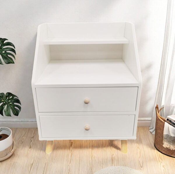 HYGGO 2x Bedside Table Set Nightstand Drawer Modern Design Wooden Legs White Furniture Bedside table Nightstand