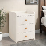 HYGGO 2x Bedside Table Pair White 3 Drawers Nightstand Wooden Knobs Bedroom Furniture Bedside table Nightstand