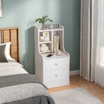 HYGGO 2x Bedside Table Pair White Wooden Drawers Nightstand Bedroom Furniture Minimalist Bedside table Nightstand