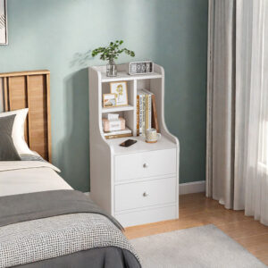HYGGO 2x Bedside Table Pair White Wooden Drawers Nightstand Bedroom Furniture Minimalist Bedside table Nightstand