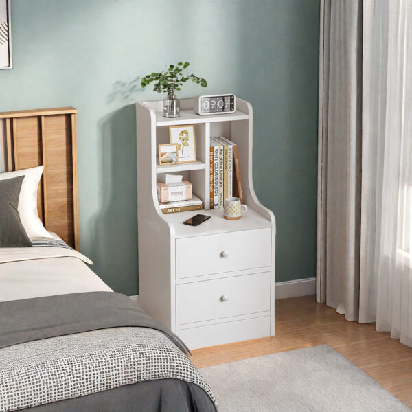 HYGGO 2x Bedside Table Pair White Wooden Drawers Nightstand Bedroom Furniture Minimalist Bedside table Nightstand
