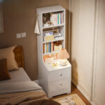HYGGO 2x Bedside Table Pair Shelves Drawers Side Hook Nightstand Modern Design White Bedside table Nightstand