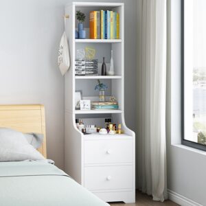HYGGO 2x Bedside Table Pair Shelves Drawers Side Hook Nightstand Modern Design White Bedside table Nightstand